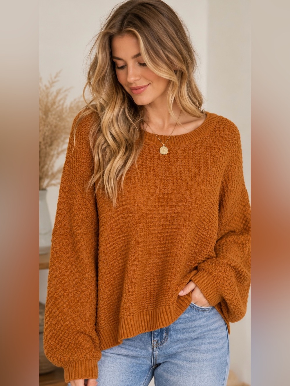 Sugar Lips Rust Orange Textured Knit Sweater NWT